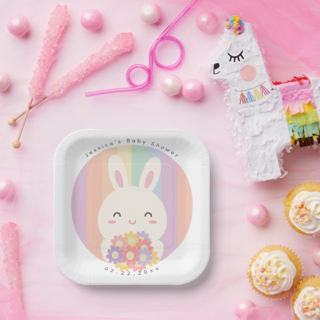 Assiettes En Carton Mignonne Un Peu De Lapin Est Sur Le Chemin Baby sh (Fête)