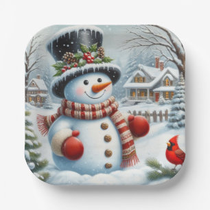 Assiettes En Carton Mignonne, Vintage/Whimsical bonhomme de neige de N
