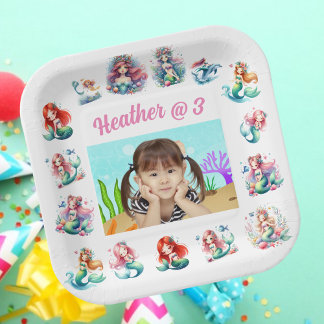 Assiettes En Carton Mignonnes sirènes sous la mer Anniversaire de enfa