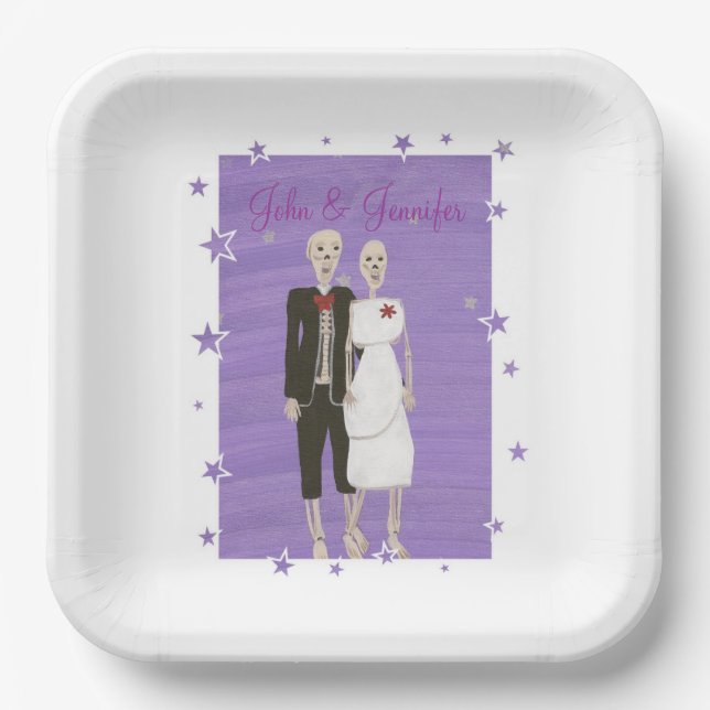 Assiettes En Carton Mignonnes Skeletons Lavender Étoiles Halloween Mar (Recto)