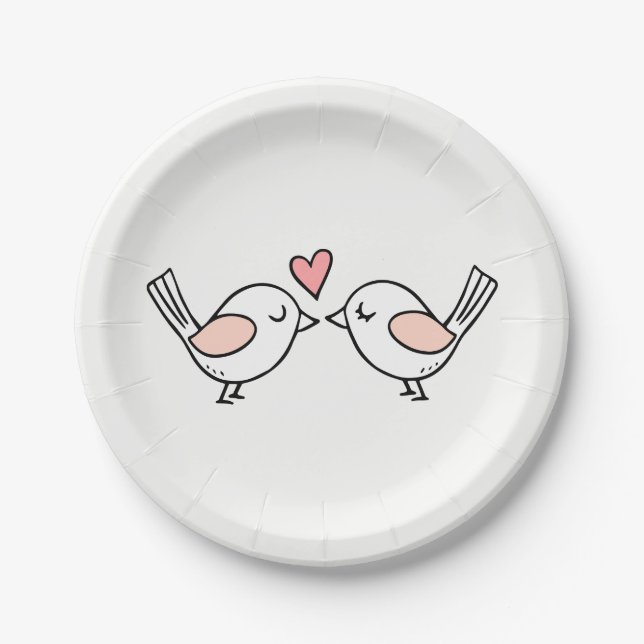 Assiettes En Carton Mignons Lovebirds embrasser Inséparables Mariage r (Devant)