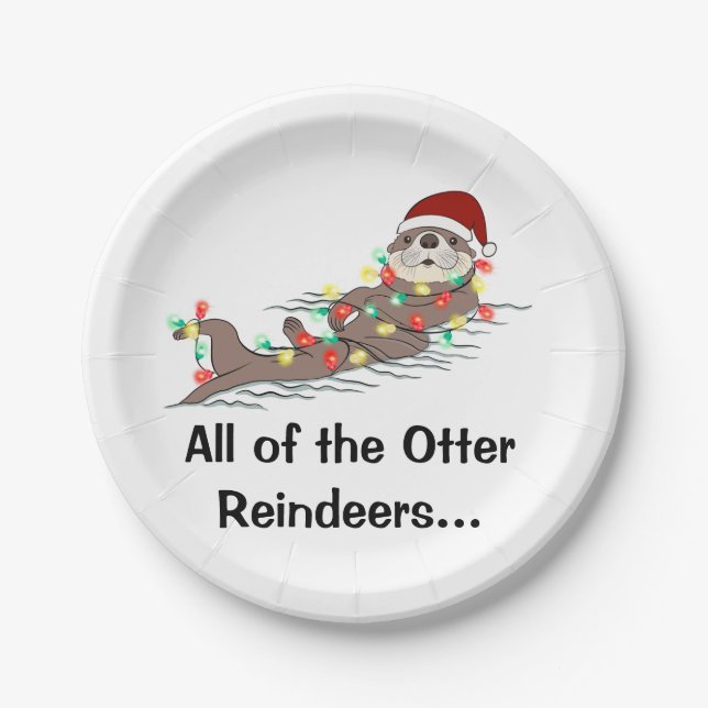 Assiettes En Carton Mignons lumières de Noël amusantes Otter Reindees (Devant)