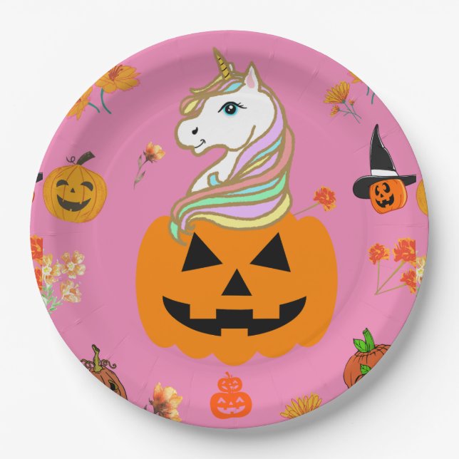 Assiettes En Carton Mikitiez halloween licorne éffrayant octobre autom (Devant)