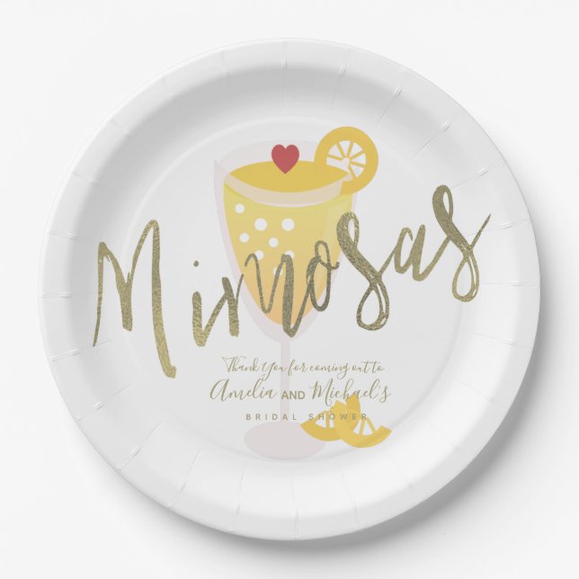Assiettes En Carton Mimosa  Remerciements pour Baby Shower Or  Jaune (Devant)