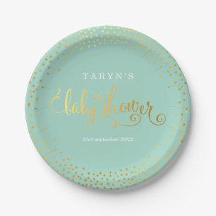 Assiettes En Carton Mini menthe d'or de confettis de BABY SHOWER