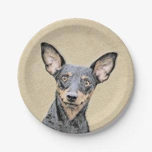 Assiettes En Carton Miniature Pinscher Peinture mignonne Chien Art ori