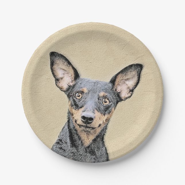 Assiettes En Carton Miniature Pinscher Peinture mignonne Chien Art ori (Devant)