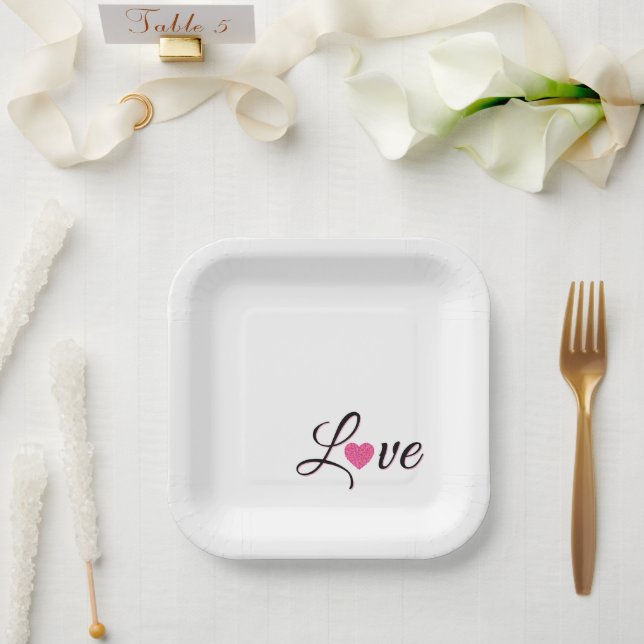 Assiettes En Carton Minimal Dotted Heart Design (Mariage)