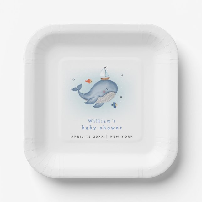 Assiettes En Carton Minimal Sous Le Baby shower See Whale Nautica (Recto)