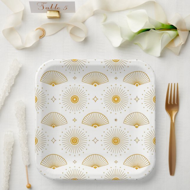Assiettes En Carton Minimal Sunburst – Modern Golden Rays Pattern for  (Mariage)