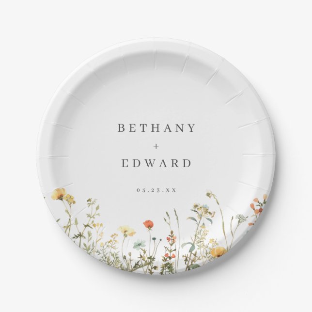 Assiettes En Carton Minimal Wildflower Wedding (Devant)