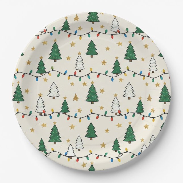 Assiettes En Carton Minimalist Christmas Tree Lights Pattern Party (Devant)