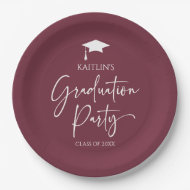 Assiettes En Carton Minimaliste Elegant Burgundy Graduation Party