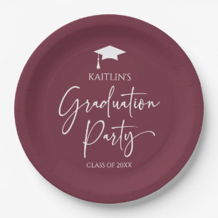 Assiettes En Carton Minimaliste Elegant Burgundy Graduation Party