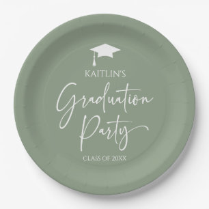 Assiettes En Carton Minimaliste Elegant Sage Green Graduation Party