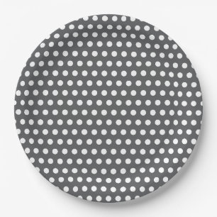 Assiettes En Carton Minimaliste gris Blanc rétro Points noirs