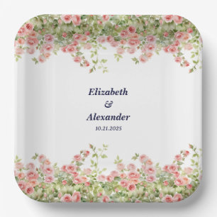 Assiettes En Carton Minimaliste Simple Joli rose vigne floral mariage 