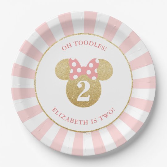 Assiettes En Carton Minnie Anniversaire En Or Et Rose Zazzle Ca