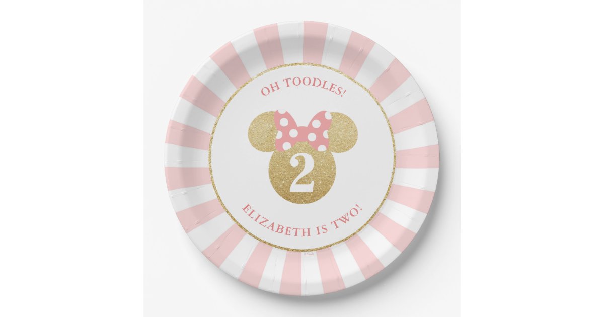 Assiettes En Carton Minnie Anniversaire En Or Et Rose Zazzle Ca