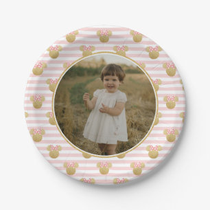 Assiettes En Carton Minnie   Gold & Pink Strithday photo