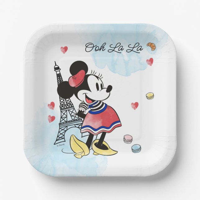 Assiettes En Carton Minnie Mouse Aquarelle Paris Anniversaire (Recto)