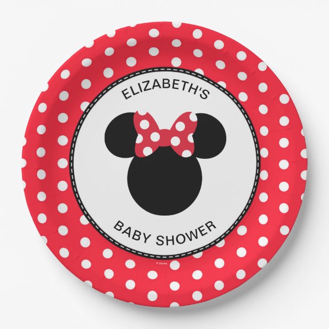 Assiettes En Carton Minnie Mouse | Baby shower à points polka rouge et (Devant)