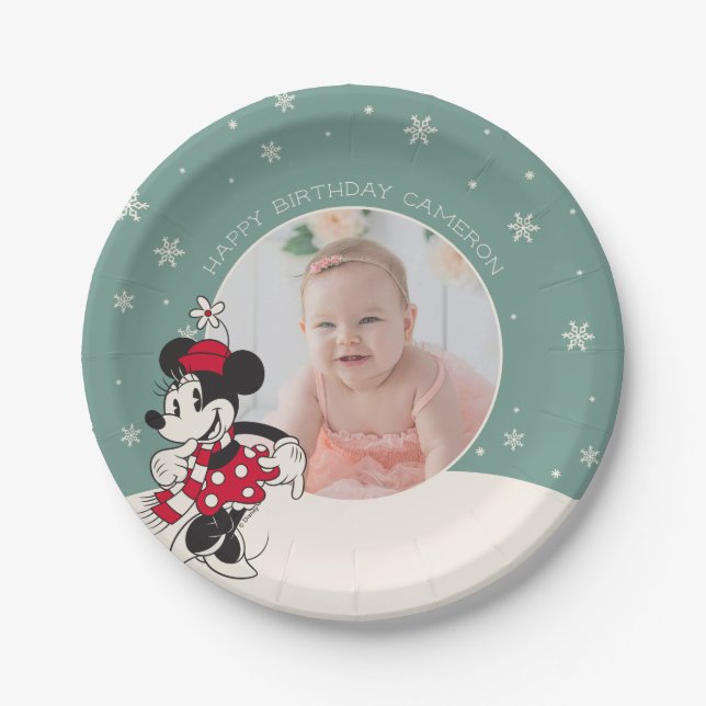 Assiettes En Carton Minnie Mouse Winter Onederland 1er anniversaire (Devant)