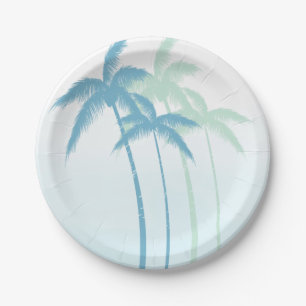 Assiettes En Carton Mint Blue Tropical Palm Trees Ombre