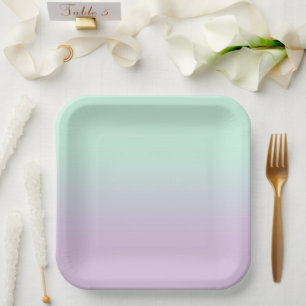 Assiettes En Carton Mint Esthétique Pastel Et Ombre Gradient Lilac