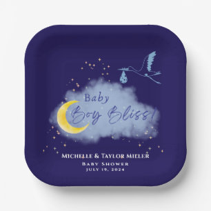 Assiettes En Carton Minuit Blue Starlit Baby Boy Bliss Stork