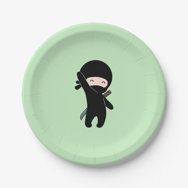 Assiettes En Carton Minuscule Ninja vert (Devant)