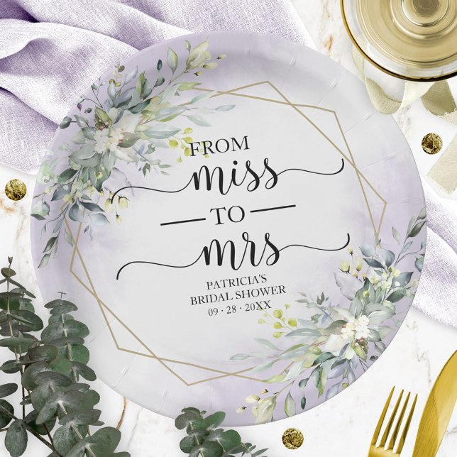 Assiettes En Carton Miss à Mrs Greenery Geometric Shower de Mariage (Créateur téléchargé)