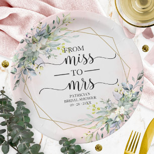 Assiettes En Carton Miss à Mrs Greenery Mariage Géométrique Shower de 