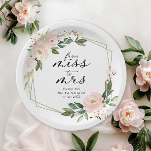 Assiettes En Carton Miss à Mrs Rose Pâle Géométrique Baby Shower de Ma