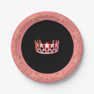 Assiettes En Carton Miss USA Pink Coral Crown 7" Plaques en papier