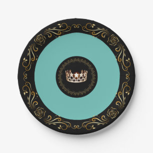 Assiettes En Carton Miss USA Turquoise Gold Crown 7" Plaques en papier