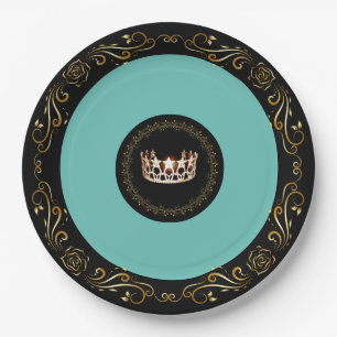 Assiettes En Carton Miss USA Turquoise Gold Crown Plaques en papier 9"