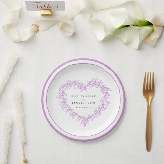 Assiettes En Carton Mistletoe art violet gris blanc mariage d'hiver (Mariage)
