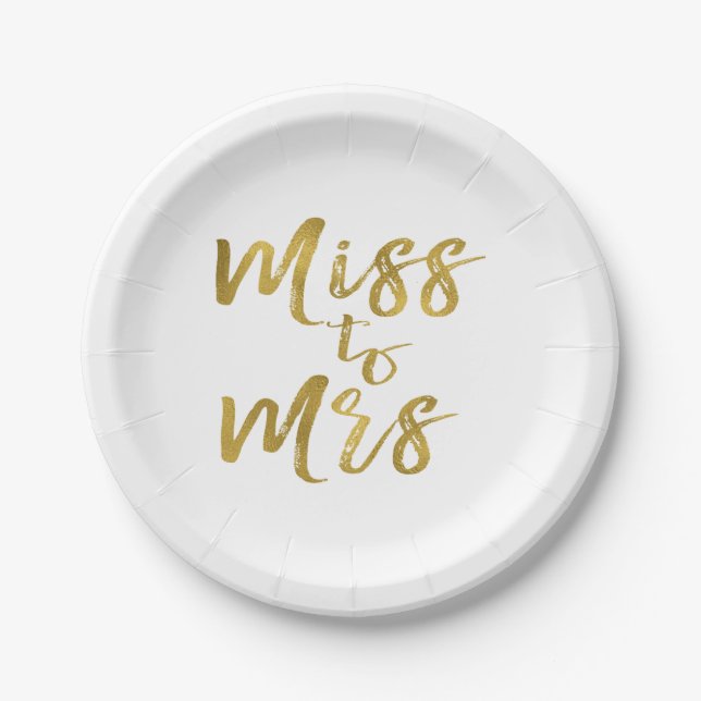 Assiettes En Carton Mlle à Mme Fête des mariées Party Gold Foil (Devant)