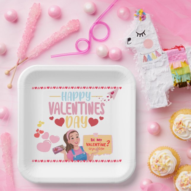 Assiettes En Carton Mme Rachel Thème Valentine's Day Papier Plaque (Fête)