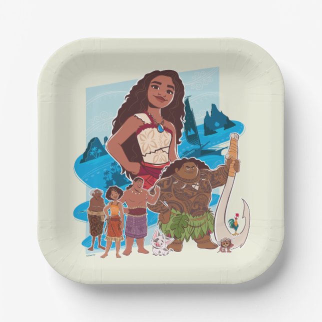 Assiettes En Carton Moana & Crew vole au-delà de l'Horizon (Recto)