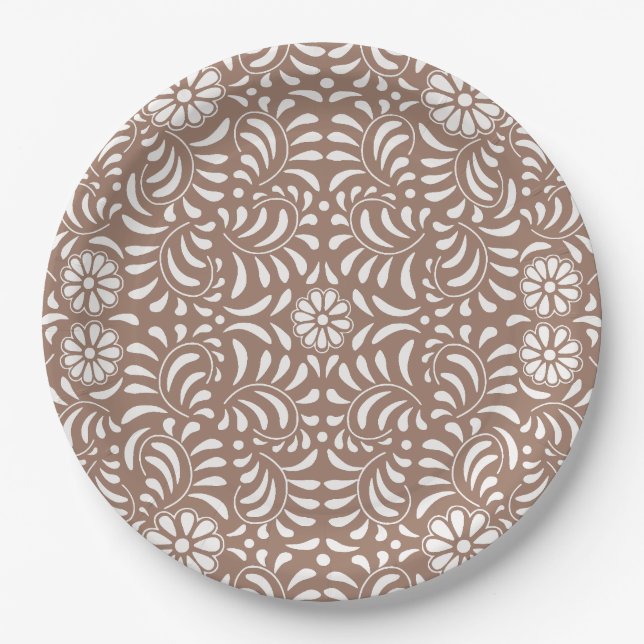 Assiettes En Carton Mocha Brown Talavera Carrelage style espagnol Fies (Devant)