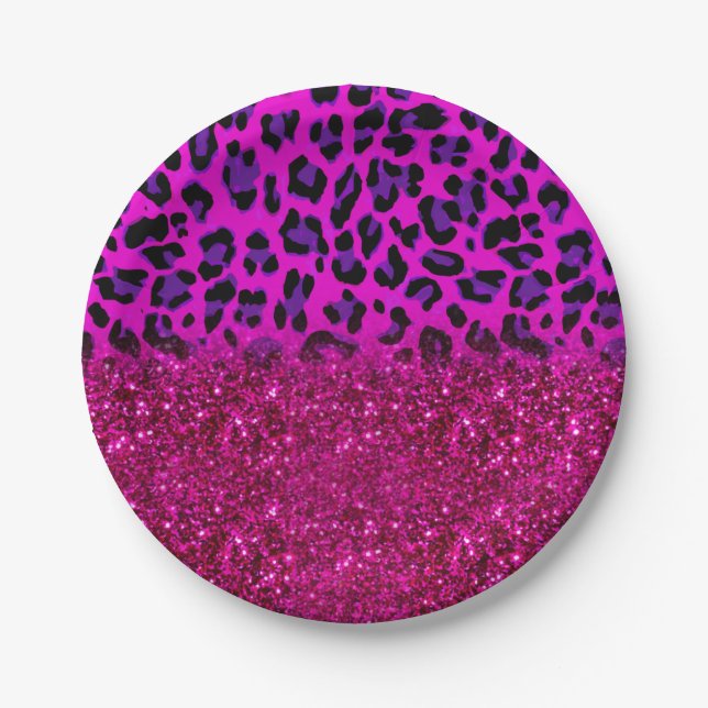Assiettes En Carton Mode moderne rose violet Parties scintillant Leopa (Devant)