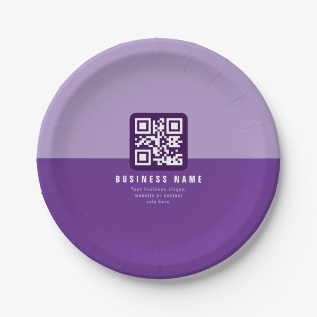 Assiettes En Carton Modèle de code QR moderne modifiable | Purples (Devant)