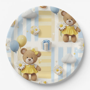 Assiettes En Carton Modèle de jardin de marguerites Ourson (8)