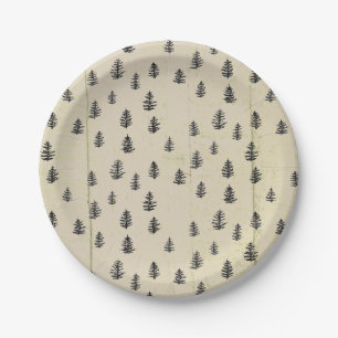 Assiettes En Carton Modèle d'illustration de montagne d'arbre Rustique