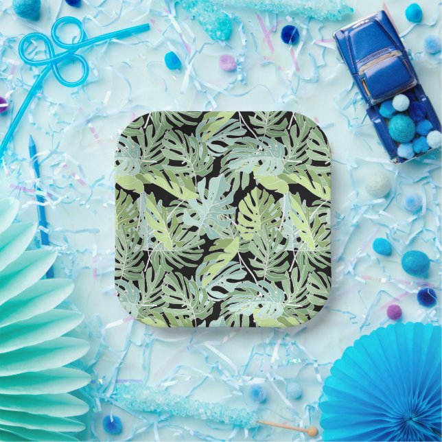 Assiettes En Carton Modèle floral de la jungle (Fête)