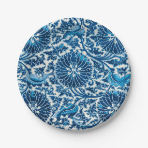 Assiettes En Carton Modèle Floral Ornemental Bleu vintage