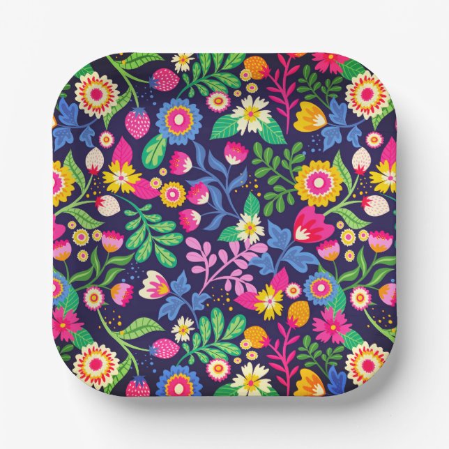Assiettes En Carton Modèle floral peint à la main exotique-48330 (Recto)