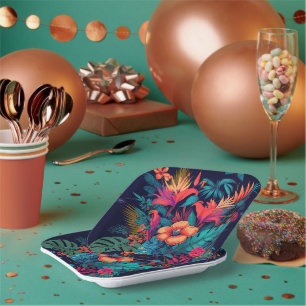 Assiettes En Carton Modèle floral tropical coloré